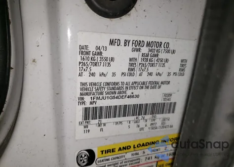 2013 Ford Expedition Xl из США, поврежденный, VIN 1FMJU1G54DEF46630